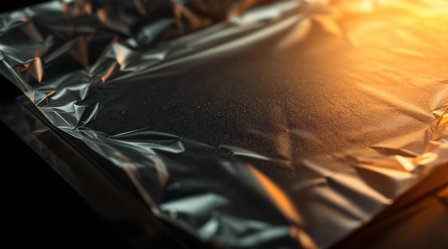 Macro of a clear plastic cover sleeve on a dark case
