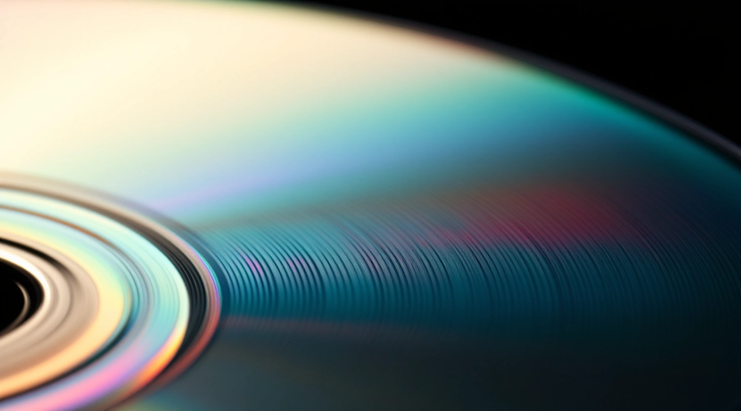 Extreme macro of the surface of a blank disc in warm backlight