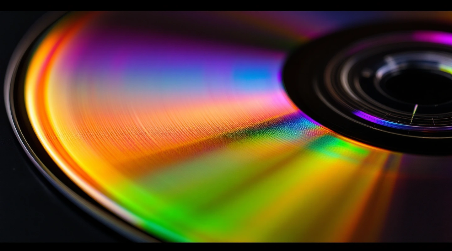 Macro of the gold and violet sheen on the data side of an unlabeled disc